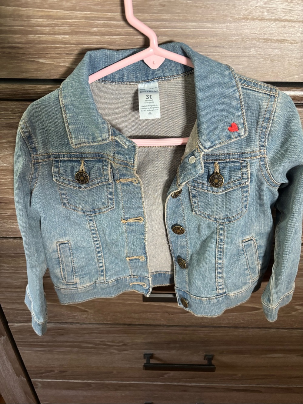 Carter’s Toddler Light Blue Denim Jacket with Heart Detail - 3T